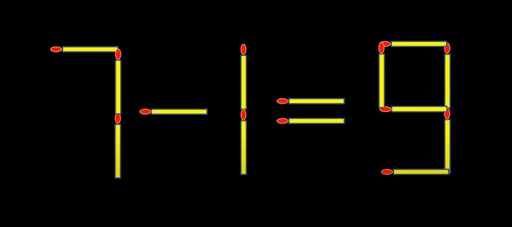Thử tài IQ: Di chuyển một que diêm để 7-1=9 thành phép tính đúng- Ảnh 1. Thử tài IQ: Di chuyển một que diêm để 7-1=9 thành phép tính đúng- Ảnh 1.