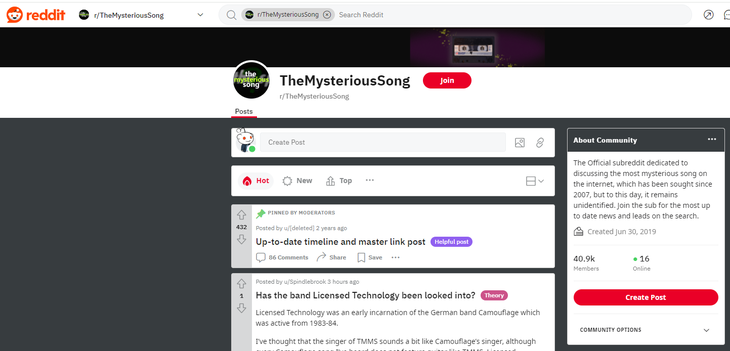Cộng đồng thích truy tìm bài hát bí ẩn trên Reddit đã có trên 40,9 ngàn thành viên.