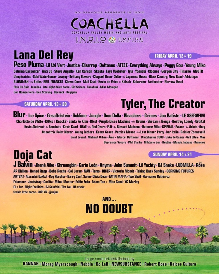 Coachella 2024 công bố dàn nghệ sĩ và lịch trình biểu diễn - Ảnh: Coachella