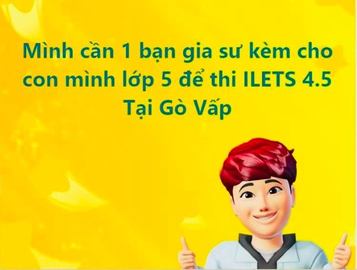 Một phụ huynh rao tìm thầy luyện IELTS cho con trên mạng xã hội - Ảnh chụp màn hình