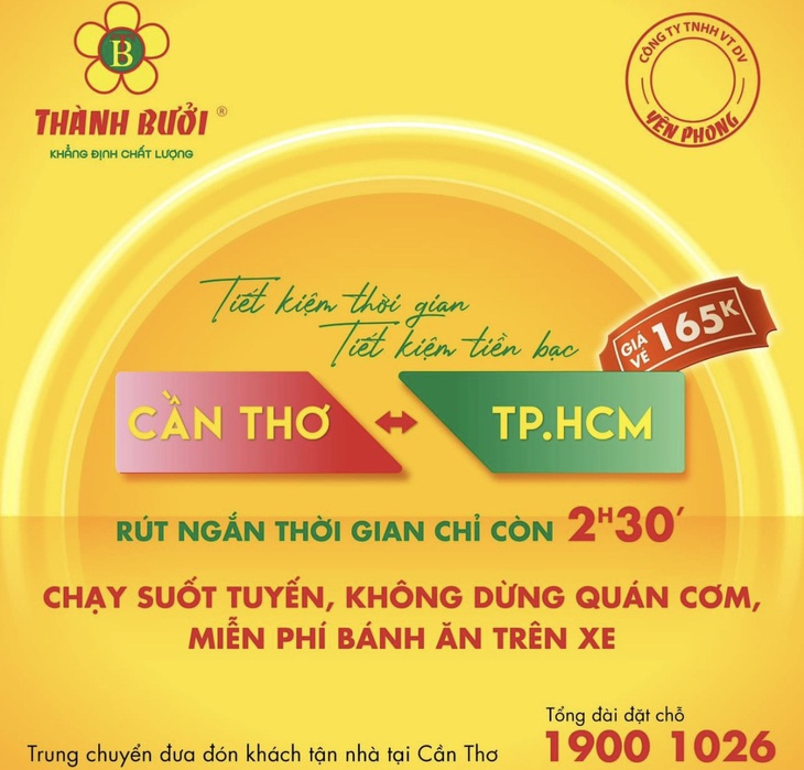 Các thông tin về tuyến xe TP.HCM - Cần Thơ đăng tải trên mạng xã hội Facebook - Ảnh: Page Xe khách Thành Bưởi