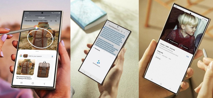 Bạn có thể khoanh tròn vật thể hiện trên màn hình để tìm thông tin nhanh, nhờ AI rút gọn nội dung bài viết hay chỉnh sửa hình ảnh thông minh hơn trên bộ ba S24 series mới.