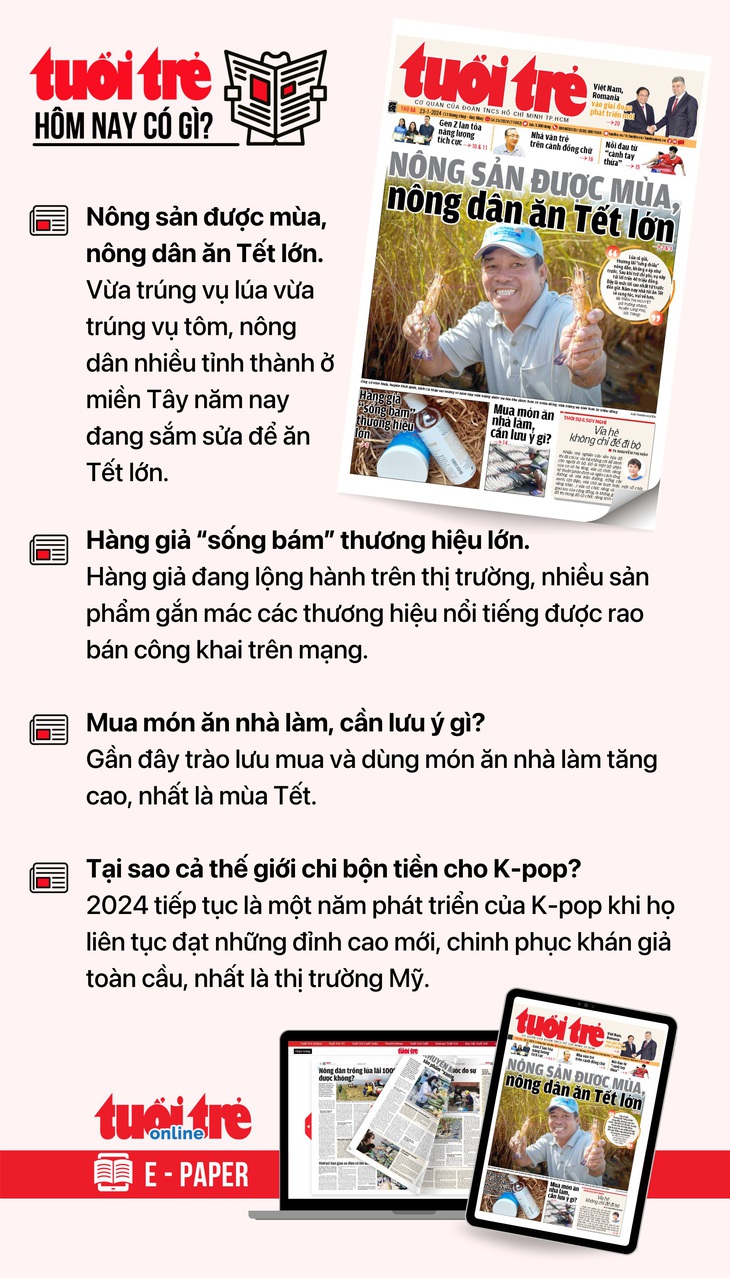 Tin tức chính trên Tuổi Trẻ nhật báo hôm nay 23-1. Để đọc Tuổi Trẻ báo in phiên bản E-paper, mời bạn đăng ký Tuổi Trẻ Sao TẠI ĐÂY