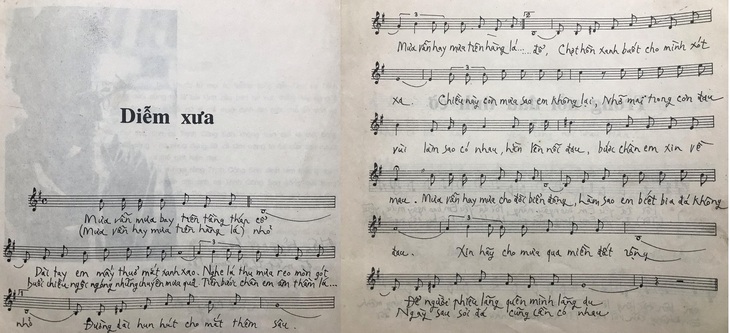 Lời ca khúc &quot;Diễm xưa&quot; trong sách nhạc Em còn nhớ hay em đã quên của Trịnh Công Sơn do Nhà xuất bản Trẻ phát hành năm 1998 - Ảnh: ĐẬU DUNG