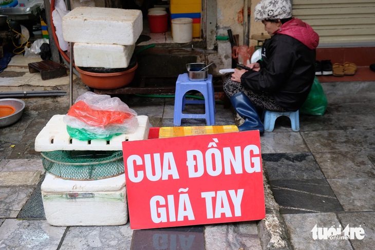 Chị Hạnh nói, người ta bảo chợ Hàng Bè là chợ nhà giàu nhưng thực ra đây là chợ dành cho người sành ăn, kén ăn, ăn ngon. Nguyên liệu ở đây toàn hàng tuyển, chất lượng. Chẳng hạn cua biển, cửa hàng chị bán loại i7- loại đỉnh nhất, ngon nhất - Ảnh: ĐẬU DUNG