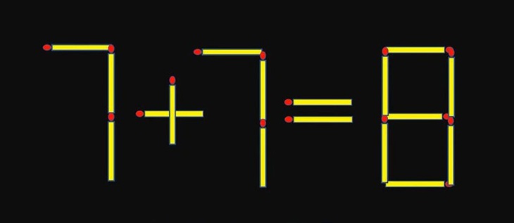 Thử tài IQ: Di chuyển một que diêm để 7+7=8 thành phép tính đúng- Ảnh 1. Thử tài IQ: Di chuyển một que diêm để 7+7=8 thành phép tính đúng- Ảnh 1.