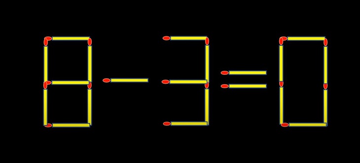 Thử tài IQ: Di chuyển một que diêm để 8-3=0 thành phép tính đúng- Ảnh 1.