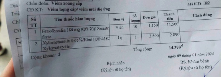 2 loại thuốc có giá hơn 14.000 đồng mà bệnh nhân được nhận - Ảnh: NBCC