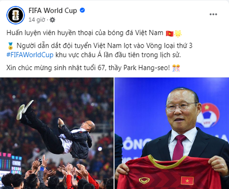 FIFA chúc mừng sinh nhật HLV Park Hang Seo bằng... tiếng Việt  - Ảnh 1.