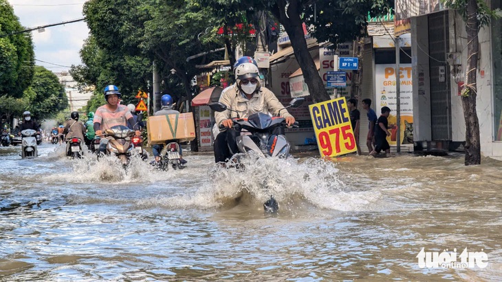 Mưa cả đêm, đến chiều hôm sau đường Bà Triệu ở huyện Hóc Môn vẫn còn ngập - Ảnh 6.