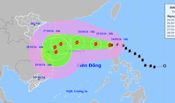 Bão Trà Mi vào Biển Đông thành bão số 6, dự báo liên tục đổi hướng - Ảnh 1.