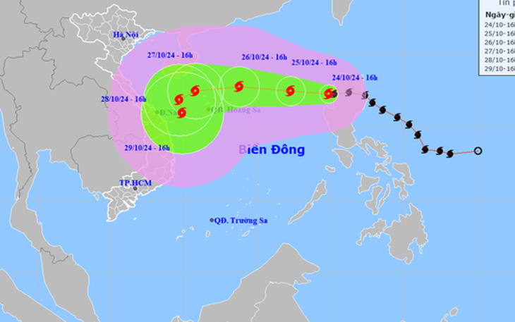 Bão Trà Mi có thể đổi hướng bất thường do tương tác với một cơn bão khác - Ảnh 2.