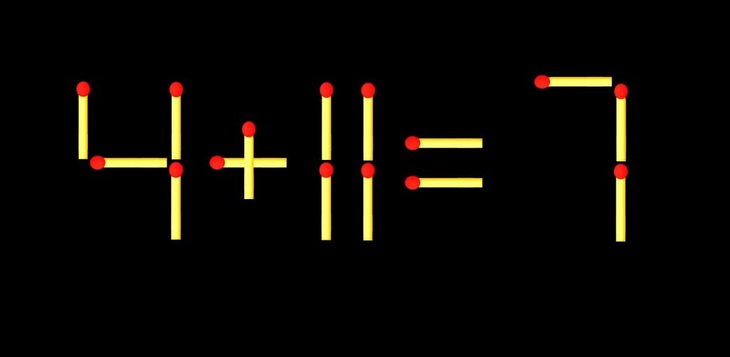 Thử tài IQ: Di chuyển một que diêm để 4+11=7 thành phép tính đúng - Ảnh 1.