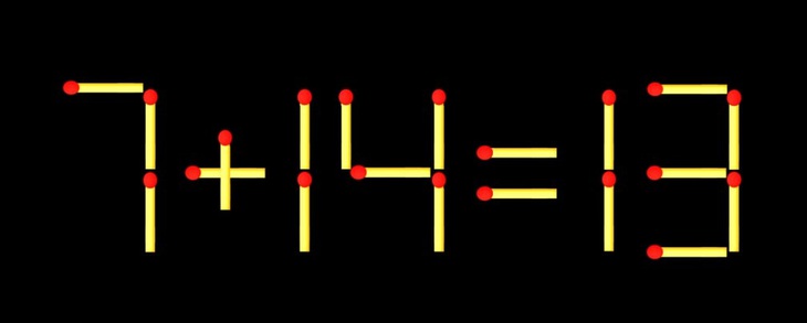 Thử tài IQ: Di chuyển hai que diêm để 7+14=13 thành phép tính đúng - Ảnh 1.