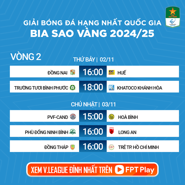 Lịch trực tiếp vòng 6 V-League 2024 - 2025 - Ảnh 2.