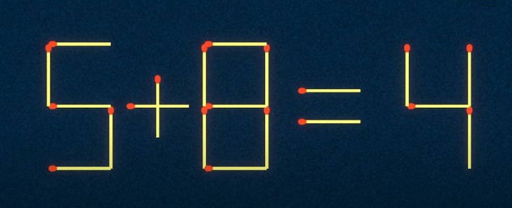 Thử tài IQ: Di chuyển một que diêm để 5+8=4 thành phép tính đúng - Ảnh 1.