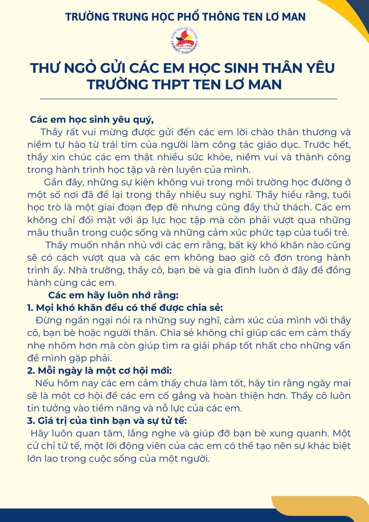 Bức thư của thầy hiệu trưởng: Khó khăn, áp lực nào cũng có cách vượt qua - Ảnh 2.