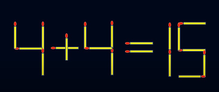 Thử tài IQ: Di chuyển một que diêm để 4+4=15 thành phép tính đúng - Ảnh 1.