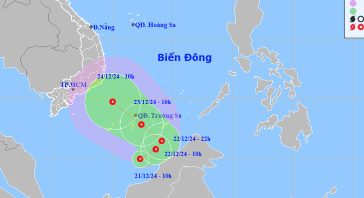 Vùng áp thấp ở nam Biển Đông mạnh lên thành áp thấp nhiệt đới - Ảnh 1.