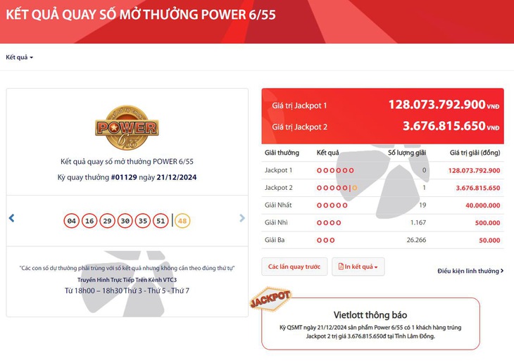 Jackpot ngưỡng 130 tỉ đồng chờ người may mắn đêm Giáng sinh - Ảnh 1.