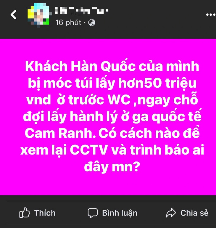 Khách Hàn Quốc báo bị móc túi ở sân bay Cam Ranh, cơ quan chức năng nói gì? - Ảnh 1.