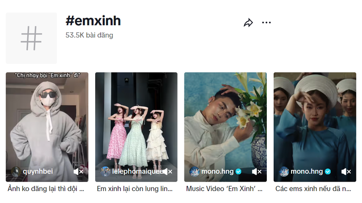 Những video hàng triệu lượt tương tác của trào lưu Em xinh đồng loạt bị tắt tiếng, người dùng cũng không thể sử dụng ca khúc này trong video của mình - Ảnh: TikTok 