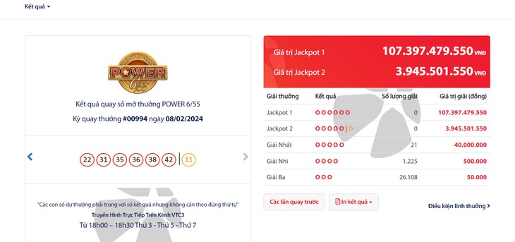 18h hôm nay 13-2, Vietlott sẽ quay số mở thưởng để tìm chủ nhân giải Jackpot có số tiền thưởng  trên 100 tỉ đồng.