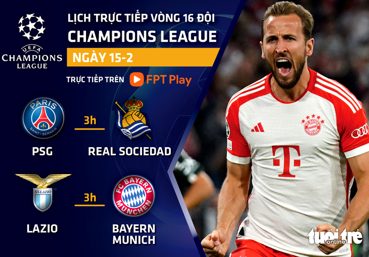 Lịch trực tiếp Champions League: PSG - Real Sociedad, Lazio - Bayern Muich