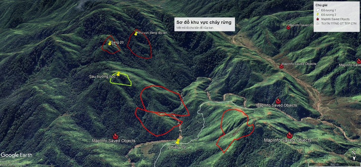 Sơ đồ ba điểm cháy tại xã Tả Van, thị xã Sa Pa, Lào Cai - Ảnh: A.LIỄN