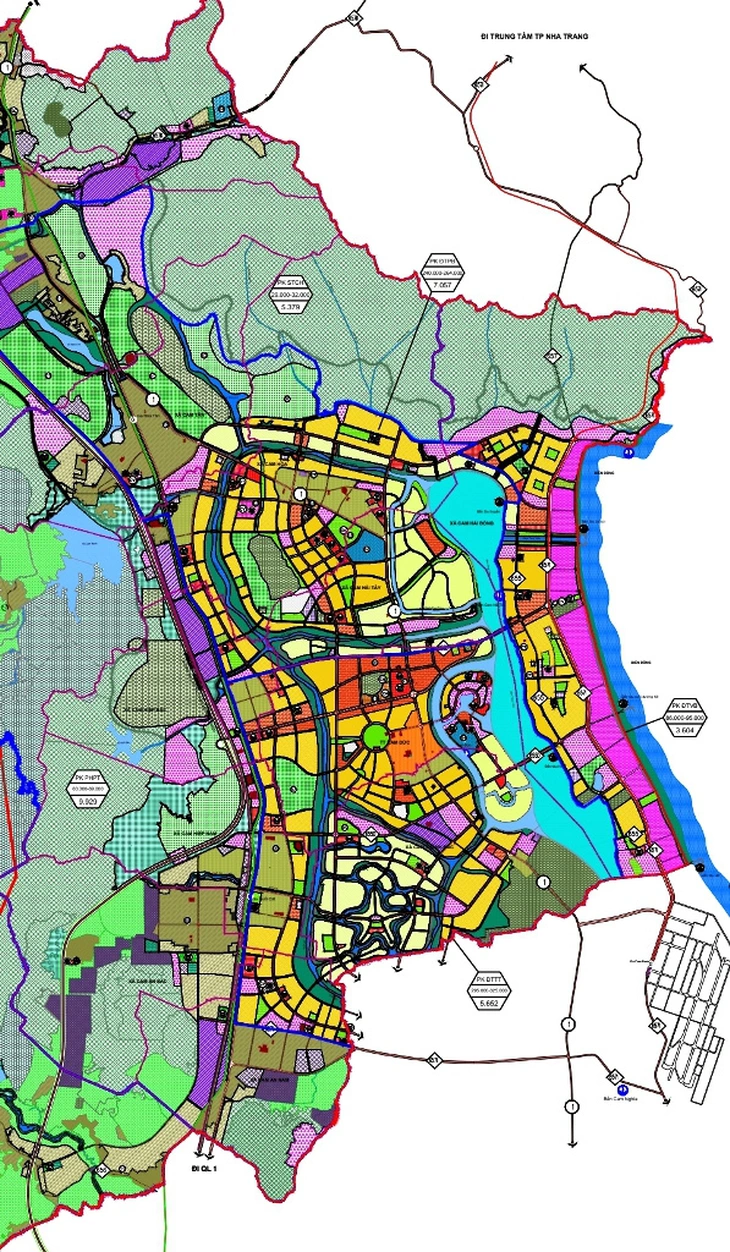 Sơ đồ kèm theo hồ sơ quy hoạch chung đô thị mới Cam Lâm, tỉnh Khánh Hòa đến năm 2045 - Ảnh: PHAN SÔNG NGÂN (chụp lại hồ sơ)