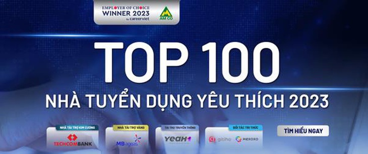 CareerViet công bố danh sách Nhà tuyển dụng được yêu thích năm 2023 tại: https://careerviet.vn/employerofchoice-winner-2023