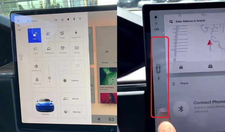 Cách sang số (khu vực khoanh đỏ) không thể trái ngang hơn trên xe Tesla - Ảnh: Teslarati