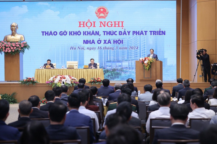 Hội nghị tháo gỡ khó khăn, thúc đẩy phát triển nhà ở xã hội - Ảnh: VGP