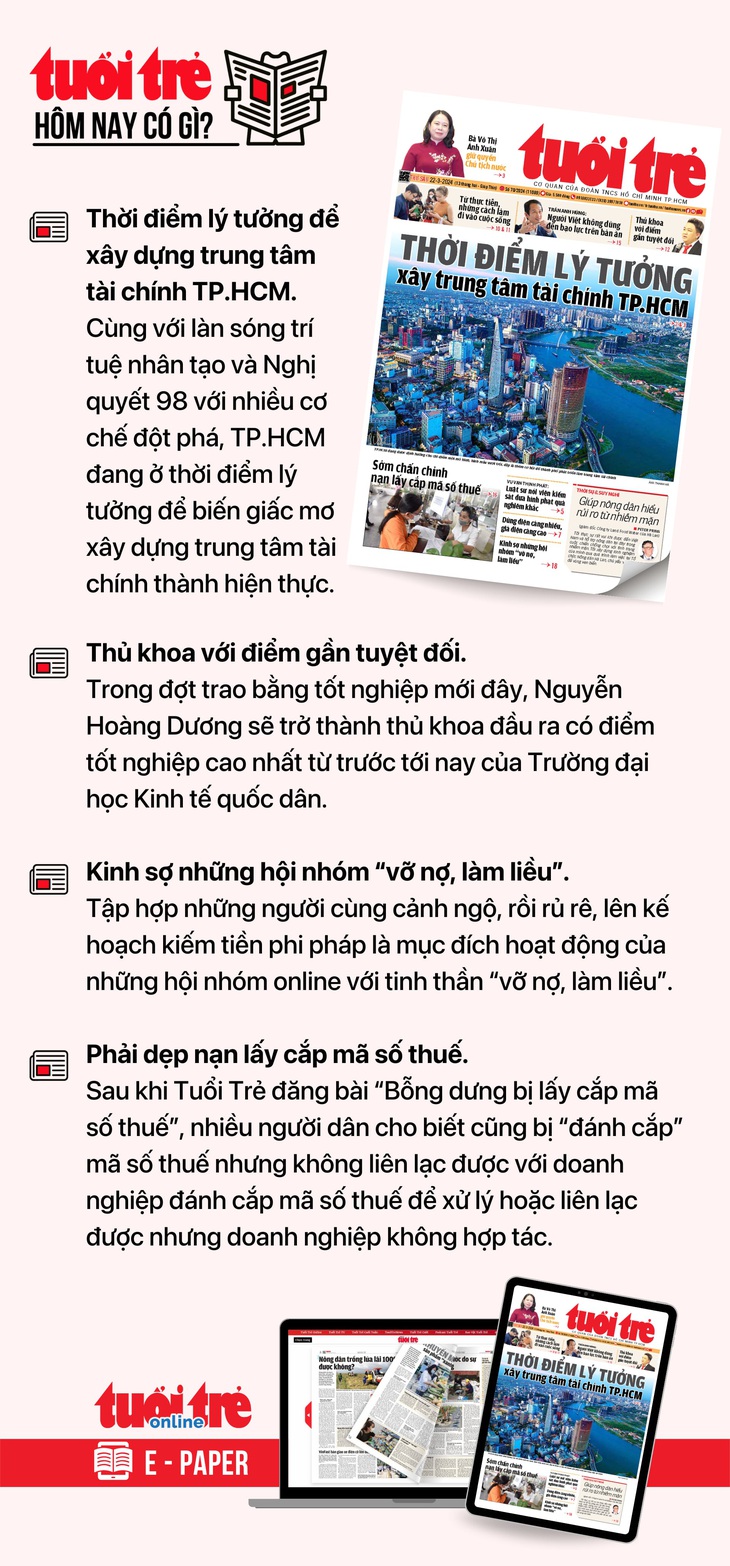 Tin tức chính trên Tuổi Trẻ nhật báo hôm nay 22-3. Để đọc Tuổi Trẻ báo in phiên bản E-paper, mời bạn đăng ký Tuổi Trẻ Sao TẠI ĐÂY