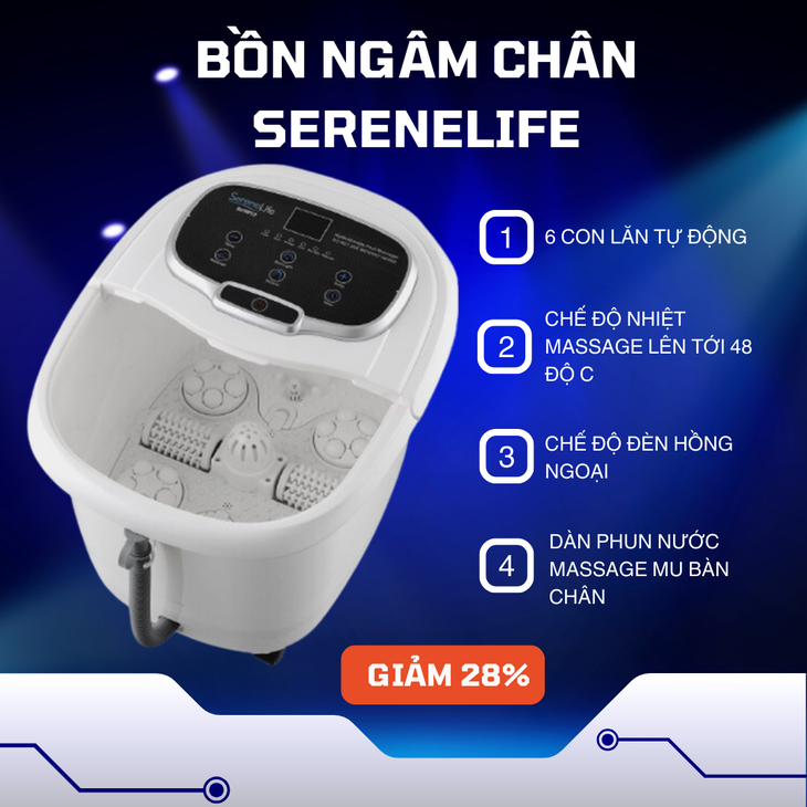 Bồn ngâm chân có 6 con lăn tự động, được trang bị màn hình LCD đang được giảm đến 28%