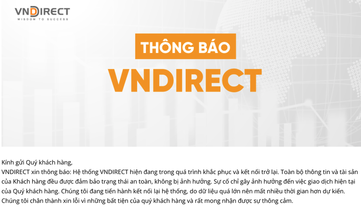 Quá 9h ngày 26-3, hệ thống VNDirect vẫn chưa kết nối được trở lại - Ảnh chụp màn hình