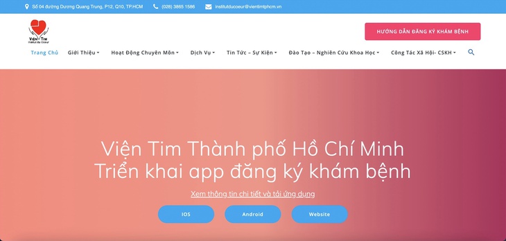 Trước đó, trang web đăng ký lấy số khám bệnh của Viện Tim TP.HCM bị tấn công ngày 14-3, hiện đã khôi phục - Ảnh: T.H. chụp màn hình