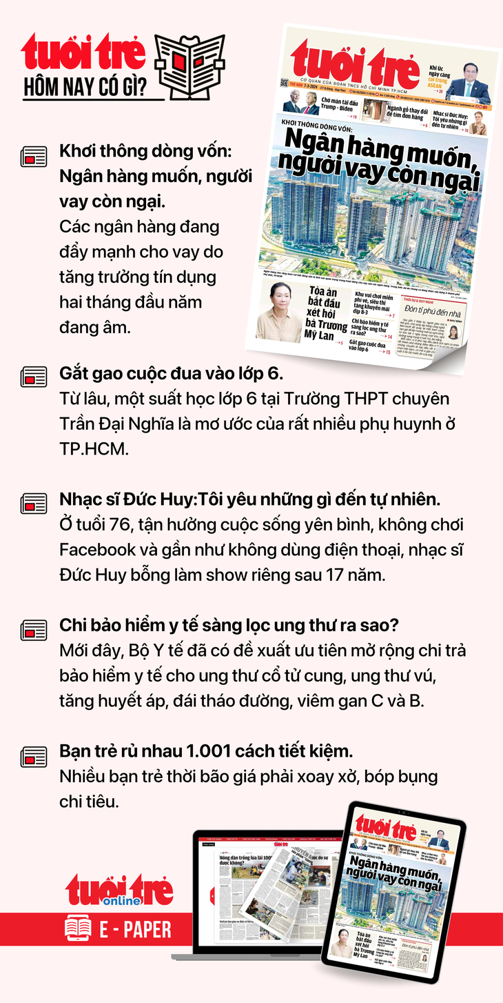 Tin tức chính trên Tuổi Trẻ nhật báo hôm nay 7-3. Để đọc Tuổi Trẻ báo in phiên bản E-paper, mời bạn đăng ký Tuổi Trẻ Sao TẠI ĐÂY