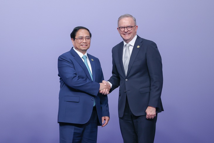 Thủ tướng Phạm Minh Chính và Thủ tướng Úc Anthony Albanese tại hội nghị ASEAN - Úc - Ảnh: NHẬT BẮC