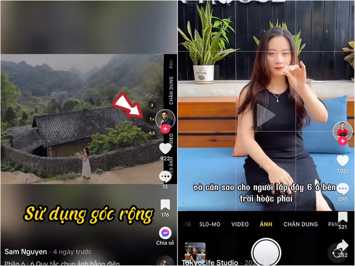 Mạng xã hội TikTok có khá nhiều clip ngắn hướng dẫn cách chụp ảnh đẹp bằng điện thoại - Ảnh chụp màn hình