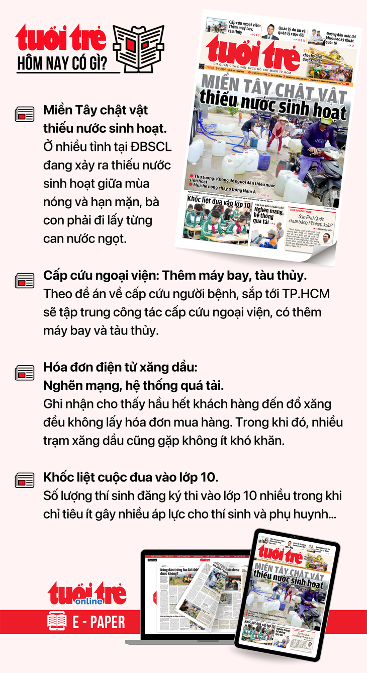 Tin tức chính trên Tuổi Trẻ nhật báo hôm nay 2-4. Để đọc Tuổi Trẻ báo in phiên bản E-paper, mời bạn đăng ký Tuổi Trẻ Sao TẠI ĐÂY