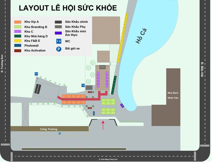 Sơ đồ Lễ hội sức khỏe - Theo đó, lễ hội chia ra 5 khu phố được thiết kế chỉn chu, mang màu sắc, chức năng riêng, bao gồm: Phố Lễ hội, Phố Sống khỏe, Phố Sống đẹp, Phố Sống vui và Phố Dinh dưỡng.