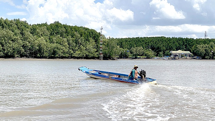 Anh Trần Minh Tùng, đội trưởng phân khu 3, tuần tra canh giữ rừng phòng hộ