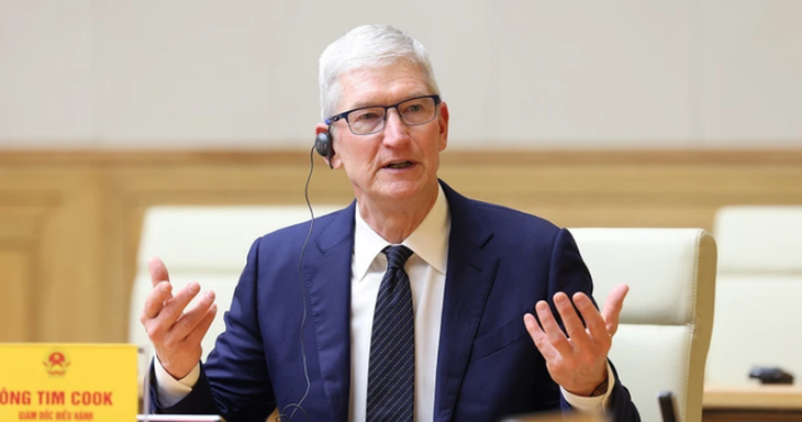 Giám đốc điều hành Tập đoàn Apple Tim Cook phát biểu - Ảnh: TTXVN