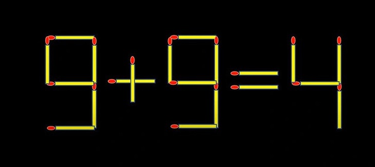 Thử tài IQ: Di chuyển một que diêm để 9+9=4 thành phép tính đúng- Ảnh 1.