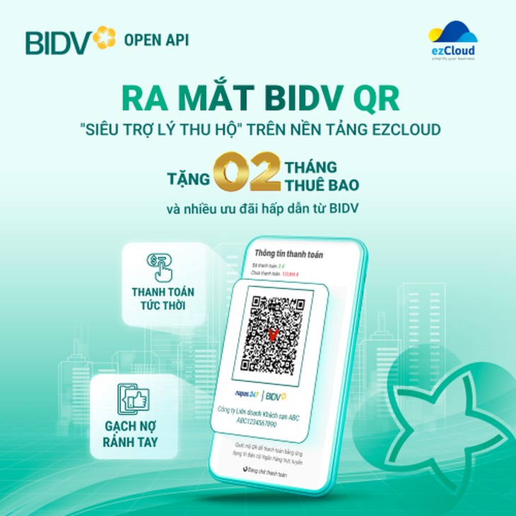 Dịch vụ thu hộ qua QR định danh của BIDV đã chính thức có mặt trên nền tảng ezCloud - Ảnh: BIDV