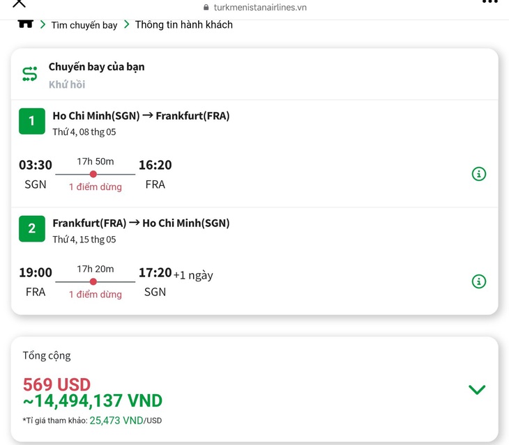 Khảo sát giá vé của một hãng hàng không mở bán vé rẻ bất ngờ chặng TP.HCM đến châu Âu trong dịp hè - Ảnh chụp màn hình