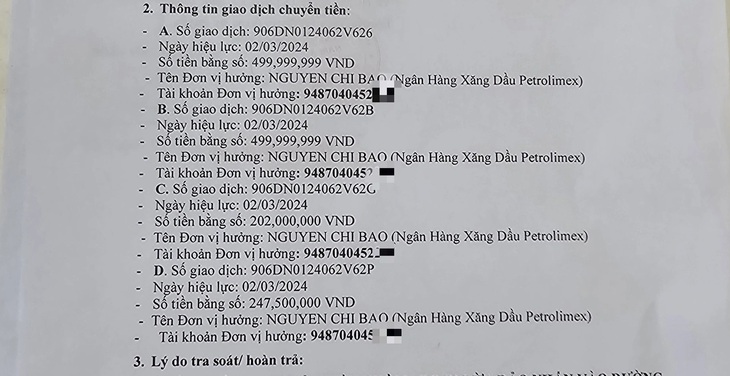 Toàn bộ số tiền 1,5 tỉ đồng của nạn nhân bị đối tượng lừa đảo chuyển sang tài khoản khác - Ảnh: NNCC