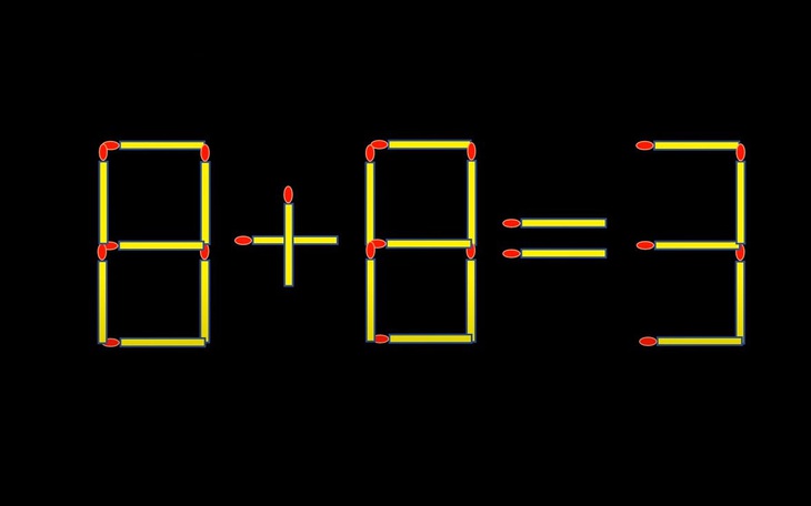 Thử tài IQ: Di chuyển hai que diêm để 8+8=3 thành phép tính đúng