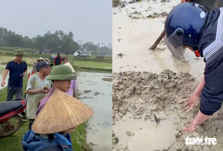 Năm 2023, lực lượng chức năng từng tìm ra 11 chiếc chông sắt cắm dưới ruộng nhà ông Sỹ. Thửa ruộng này hiện tại ông Sỹ đang cho ông Đường mượn canh tác - Ảnh: Bạn đọc cung cấp